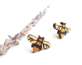 Bee Earrings, Bee Studs, Honey Bee Jewellery, Manchester Bee, Bumble Bee Earrings, Gifts For Her, Bee Jewellery, Wooden Earrings