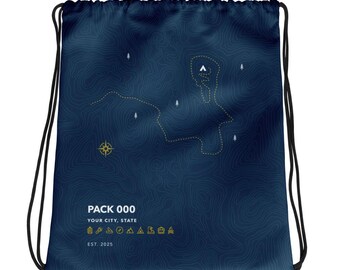 Custom Scout Pack Drawstring Bag, Topographic Adventure Design