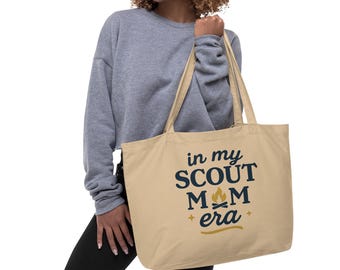 Large Eco Friendly Organic Canvas Tote Bag // In My Scout Mom Era - Oyster