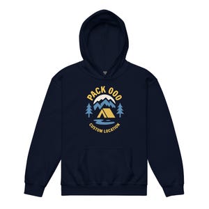 Custom Pack Youth Hoodie – Personalized Scout Pullover with Pack Number & Location | Kids Outdoor Sweatshirt