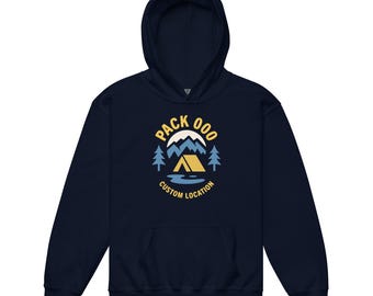 Custom Pack Jugend Hoodie - Personalisierter Späher Pullover mit Pack Nummer & Ort | Kinder Outdoor Sweatshirt