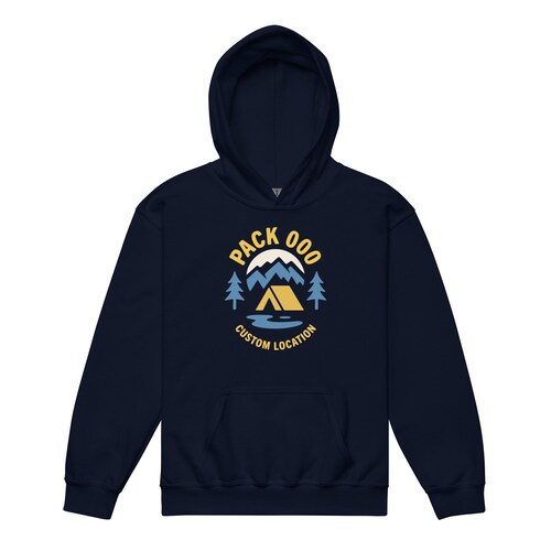 Custom Pack Youth Hoodie – Personalized Scout Pullover with Pack Number & Location | Kids Outdoor Sweatshirt