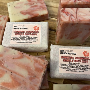 Cranberry, Strawberry, Cherry, & Poppy Seed Handcrafted Soap Bar 5.5oz Okinawa Sea Salt image 3