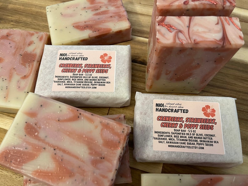 Cranberry, Strawberry, Cherry, & Poppy Seed Handcrafted Soap Bar 5.5oz Okinawa Sea Salt image 3