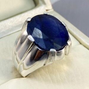 Handmade Kashmir Blue Sapphire Ring: Oval Sterling Silver Engagement Ring