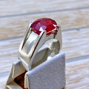 African Ruby Mens Ring: 2.5 ct Oval Red Ruby, Sterling Silver