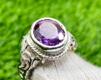 Handmade Sterling Silver Alexandrite Ring: Oval June Birthstone
