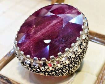 Anillo de rubí afgano de 100 quilates: anillo Yaqoot de plata esterlina hecho a mano