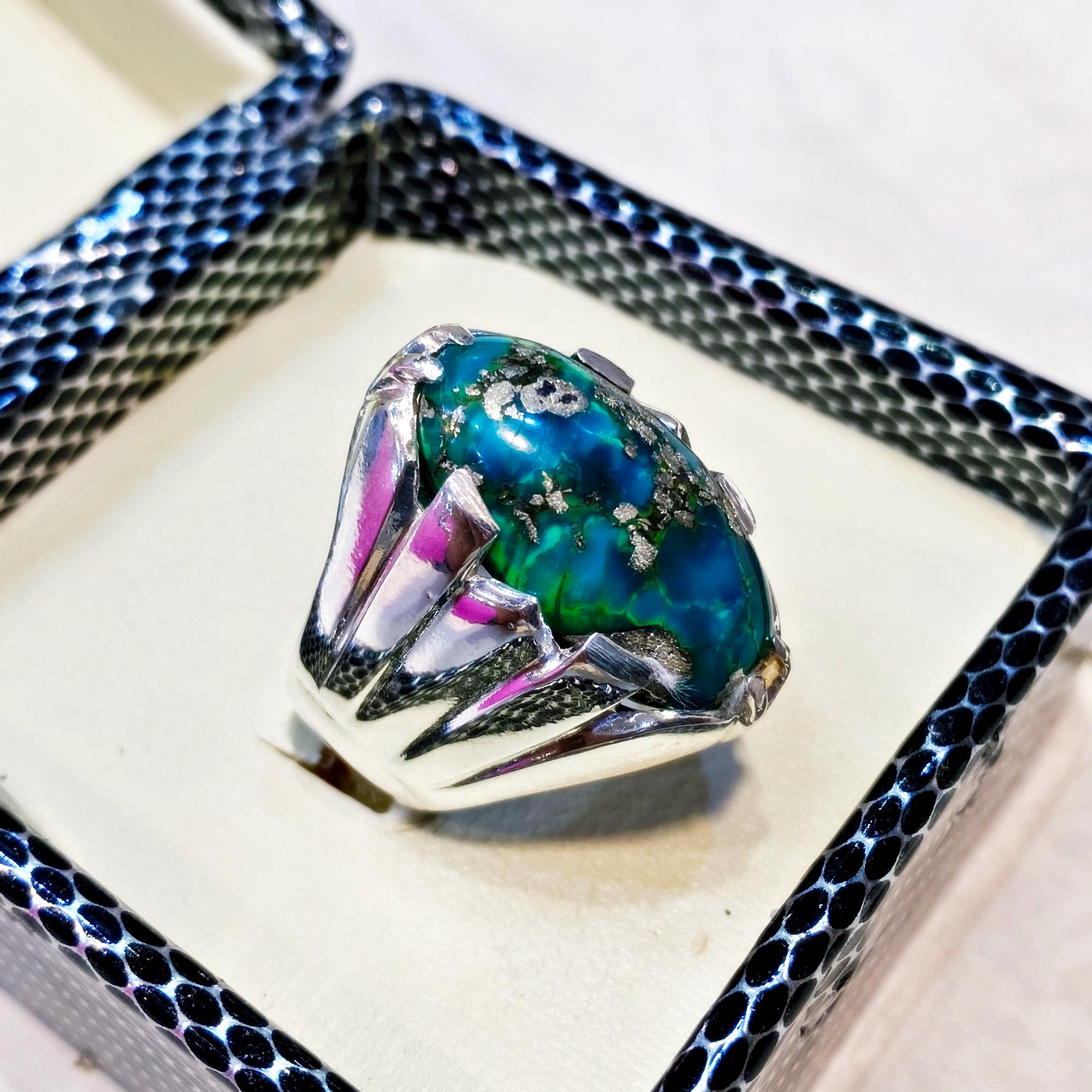 Shia Rings Big Oval Shape Real Turquoise Ring Sabza Ring Dark Firoza Ring Mens ...