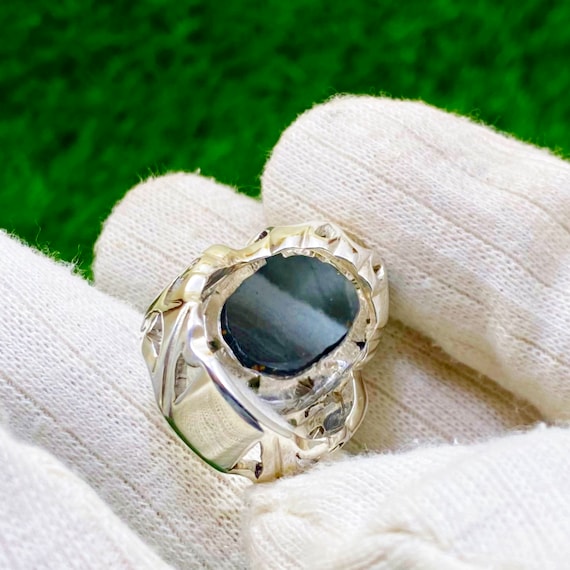 Ayn Ali Talisman Ring: Engraved Hematite, Sterling Silver Amulet