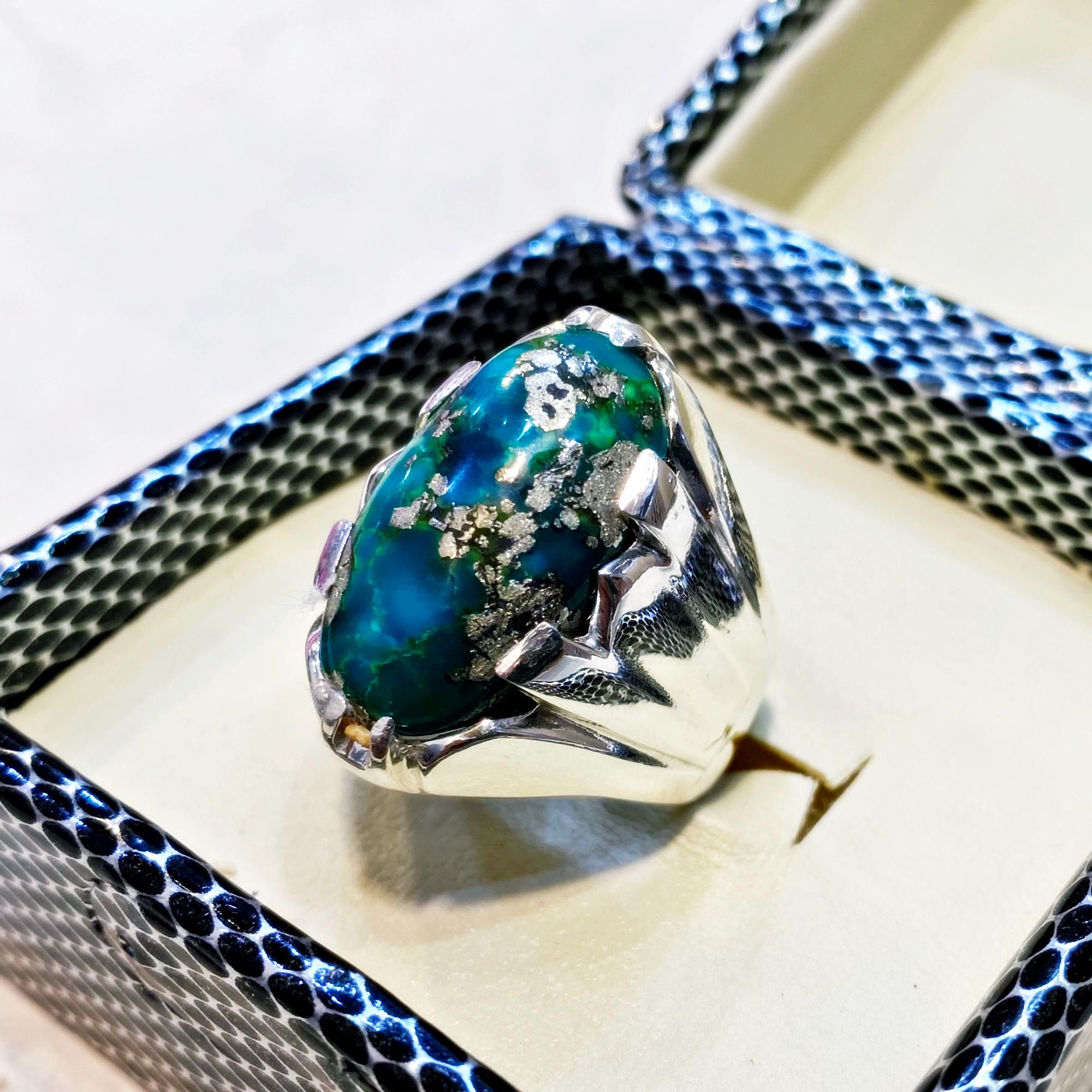 Shia Rings Big Oval Shape Real Turquoise Ring Sabza Ring Dark Firoza Ring Mens ...