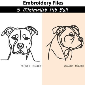 5 Embroidery Design Minimalist Pit Bull Terrier Dog Line Art,Dog Breed,pet embroidery,pet lovers gifts,Digital embroidery machine design image 2