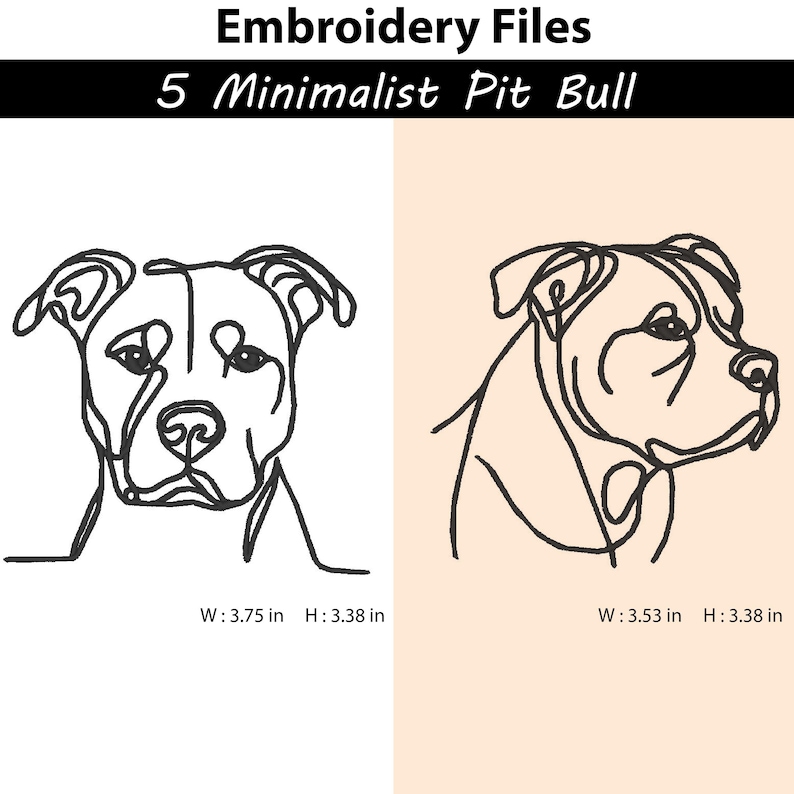 5 Embroidery Design Minimalist Pit Bull Terrier Dog Line Art,Dog Breed,pet embroidery,pet lovers gifts,Digital embroidery machine design image 2