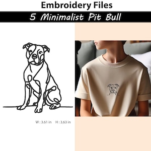 5 Embroidery Design Minimalist Pit Bull Terrier Dog Line Art,Dog Breed,pet embroidery,pet lovers gifts,Digital embroidery machine design image 4
