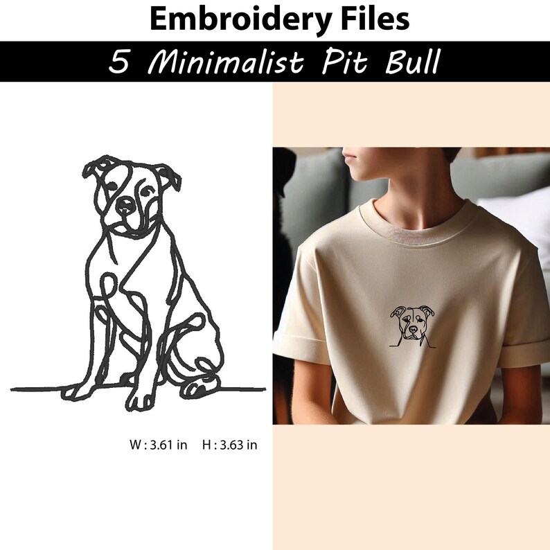 5 Embroidery Design Minimalist Pit Bull Terrier Dog Line Art,Dog Breed,pet embroidery,pet lovers gifts,Digital embroidery machine design image 4