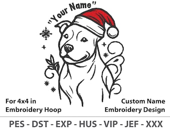Custom Name Pitbull Minimalist Line Art Embroidery Design,Personlized Name Dog Lover Gift.Gift for Dog person, Christmas gift