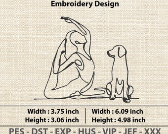 Yoga "king pigeon pose" With Dog Embroidery 2sizes,Yoga buddy,Yoga mom,dog lover gift,pet lovers gifts,Digital embroidery machine,yoga life