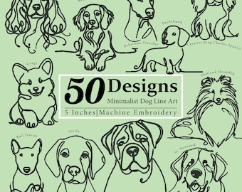 5x5 Inches | 50 Embroidery Design Minimalist Dog Line Art,Dog Breed embroidery,pet lovers gifts,Digital embroidery machine design