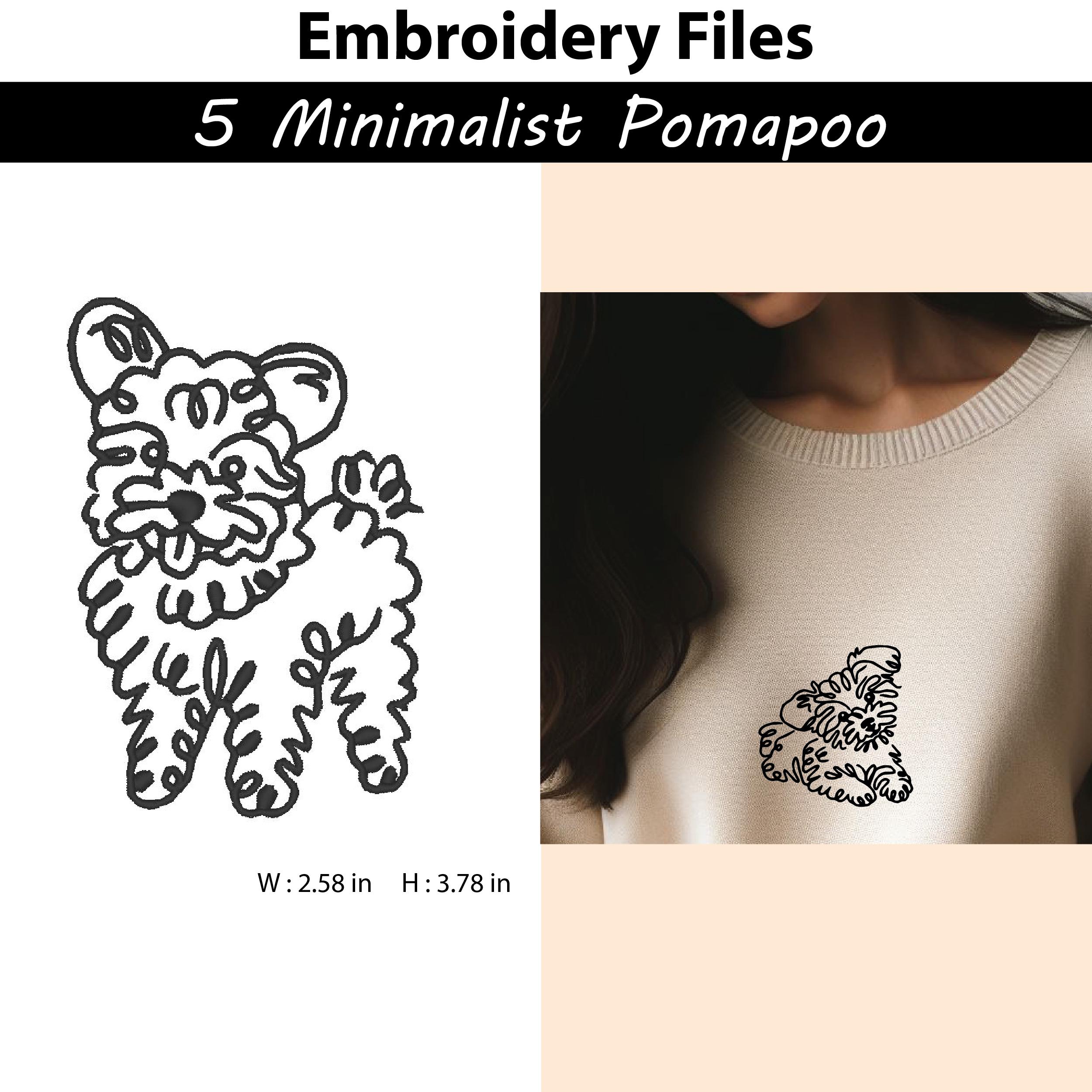 5 Embroidery Design Minimalist Pomapoo Line Art,dog Breed,pet ...