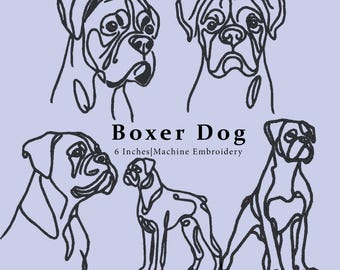 6x6 Inches | 5 Embroidery Design Minimalist Boxer Dog Line Art,Dog Breed,pet embroidery,pet lovers gifts,Digital embroidery machine design