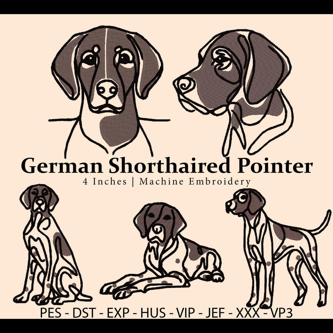 5 Embroidery Design Minimalist German Shorthaired Pointer Line Art,dog ...