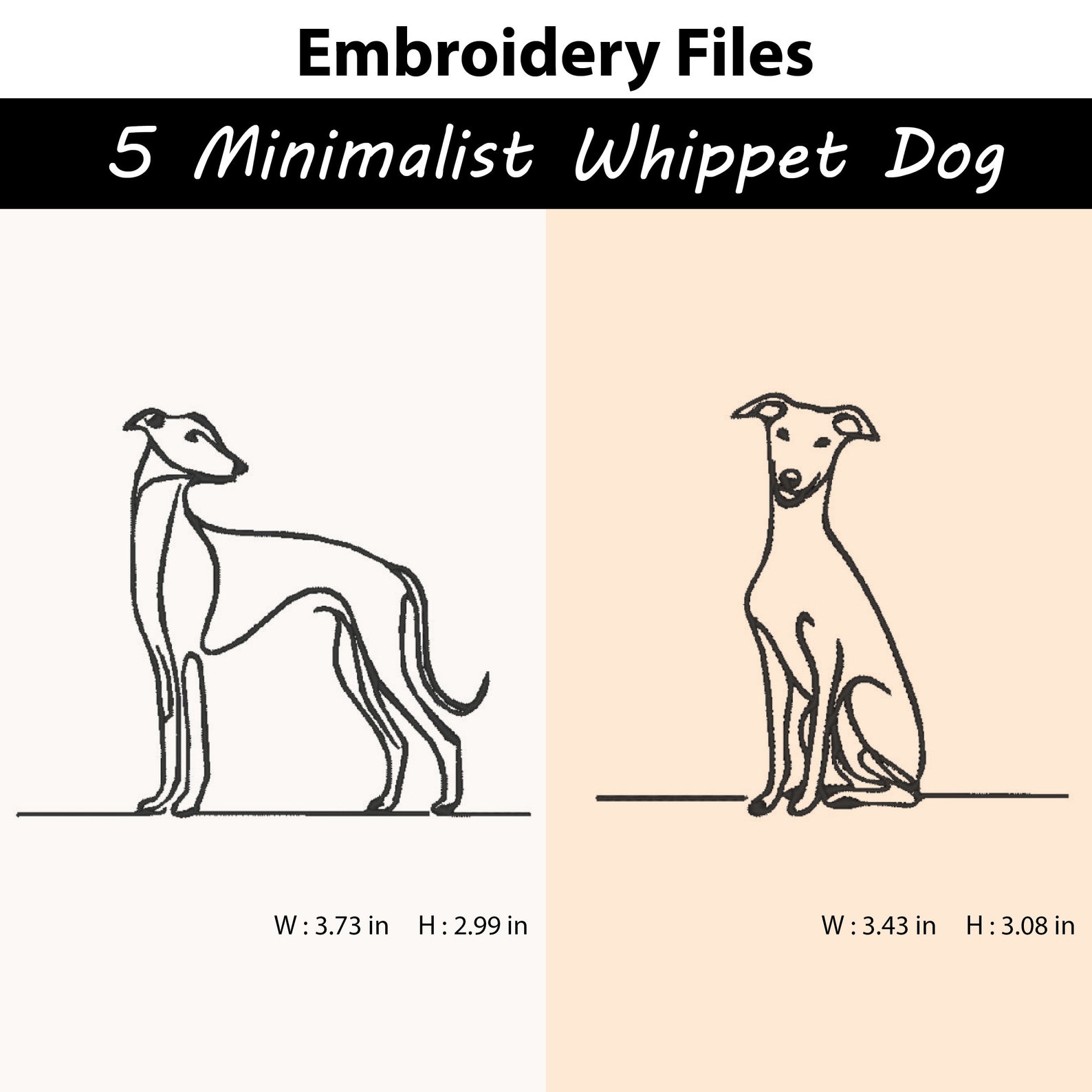 5 Embroidery Design Minimalist Whippet Dog Line Art,dog Breed,pet ...