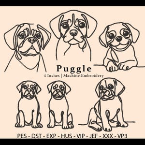 5 Embroidery Design Minimalist Puggle Dog Line Art,Dog Breed,pet embroidery,pet lovers gifts,Pug,beagle,Digital embroidery machine design