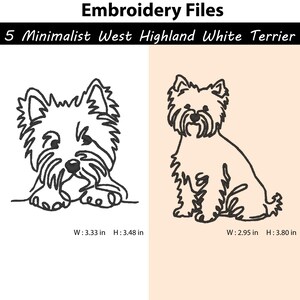 5 Embroidery Design Minimalist West Highland White Terrier Line Art,dog ...