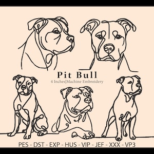 5 diseños de bordado minimalistas de Pit Bull Terrier, arte lineal, raza de perro, bordado de mascotas, regalos para amantes de las mascotas, diseño de máquina de bordado digital