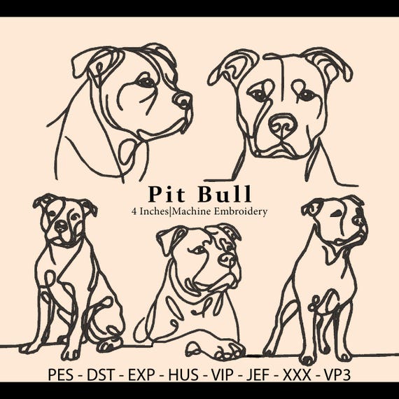 5 Embroidery Design Minimalist Pit Bull Terrier Dog Line Art,Dog Breed,pet embroidery,pet lovers gifts,Digital embroidery machine design