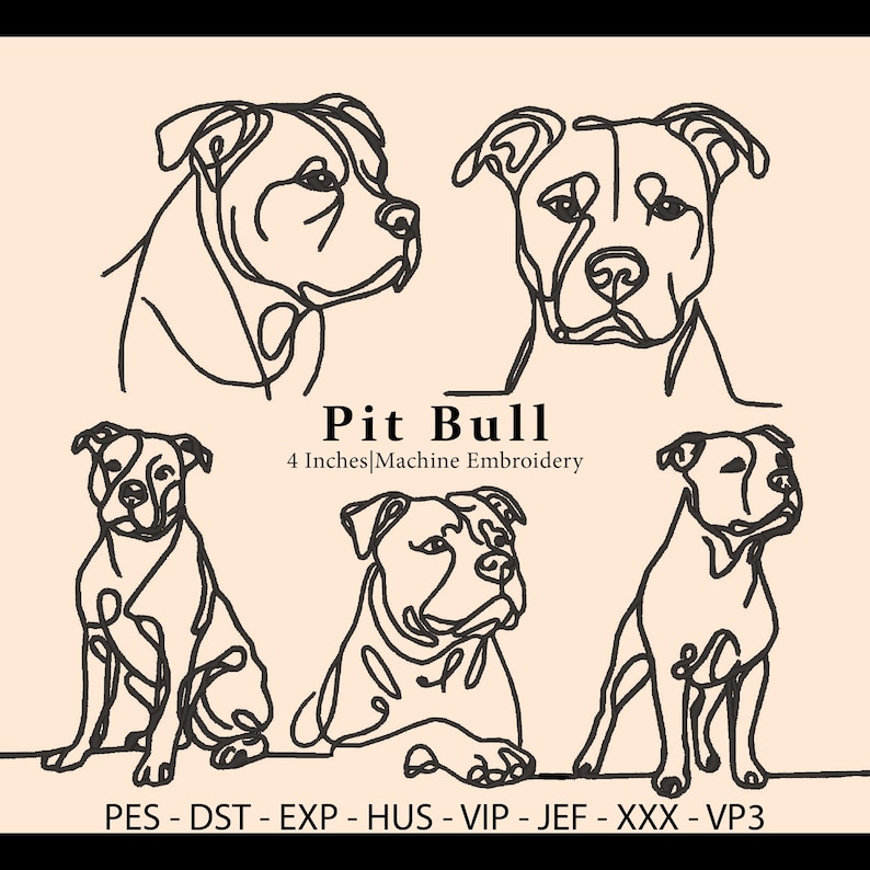 5 Embroidery Design Minimalist Pit Bull Terrier Dog Line Art,Dog Breed,pet embroidery,pet lovers gifts,Digital embroidery machine design image 1