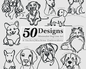 6x6 Inches | 50 Embroidery Design Minimalist Dog Line Art,Dog Breed embroidery,pet lovers gifts,Digital embroidery machine design