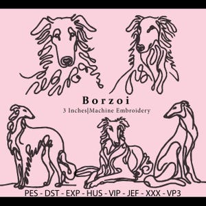3x3 Inches | 5 Embroidery Design Minimalist Borzoi Line Art,Dog Breed,pet embroidery,pet lovers gifts,Digital embroidery machine design