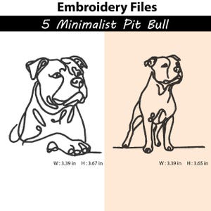 5 Embroidery Design Minimalist Pit Bull Terrier Dog Line Art,Dog Breed,pet embroidery,pet lovers gifts,Digital embroidery machine design image 3