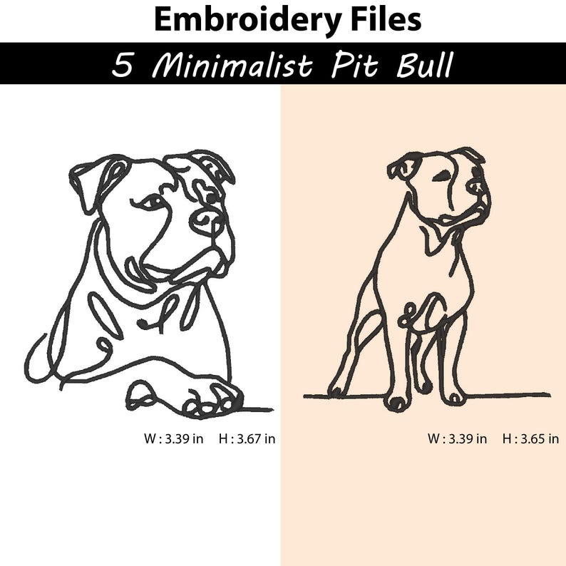 5 Embroidery Design Minimalist Pit Bull Terrier Dog Line Art,Dog Breed,pet embroidery,pet lovers gifts,Digital embroidery machine design image 3