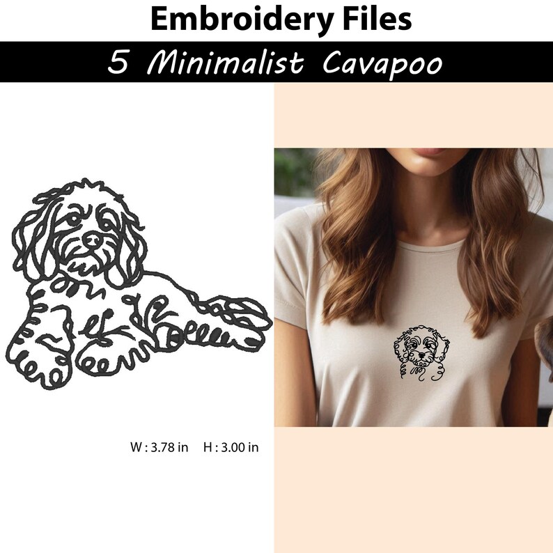 5 Embroidery Design Minimalist Cavapoo Line Art,dog Breed,pet ...