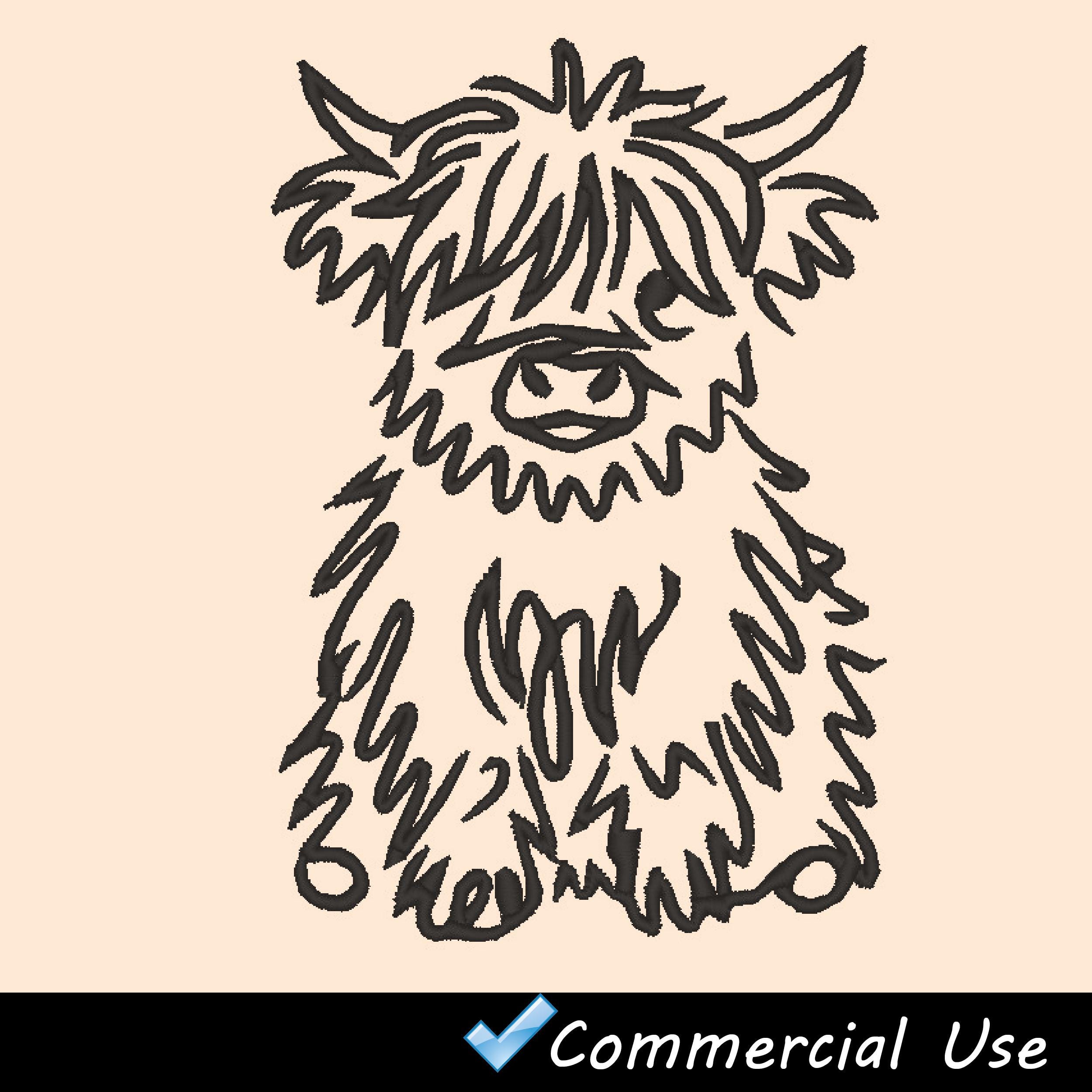 Small Cow Designs 5 Minimalist Highland Cow Embroidery Designs-bundle, Rustic Farmhouse ...