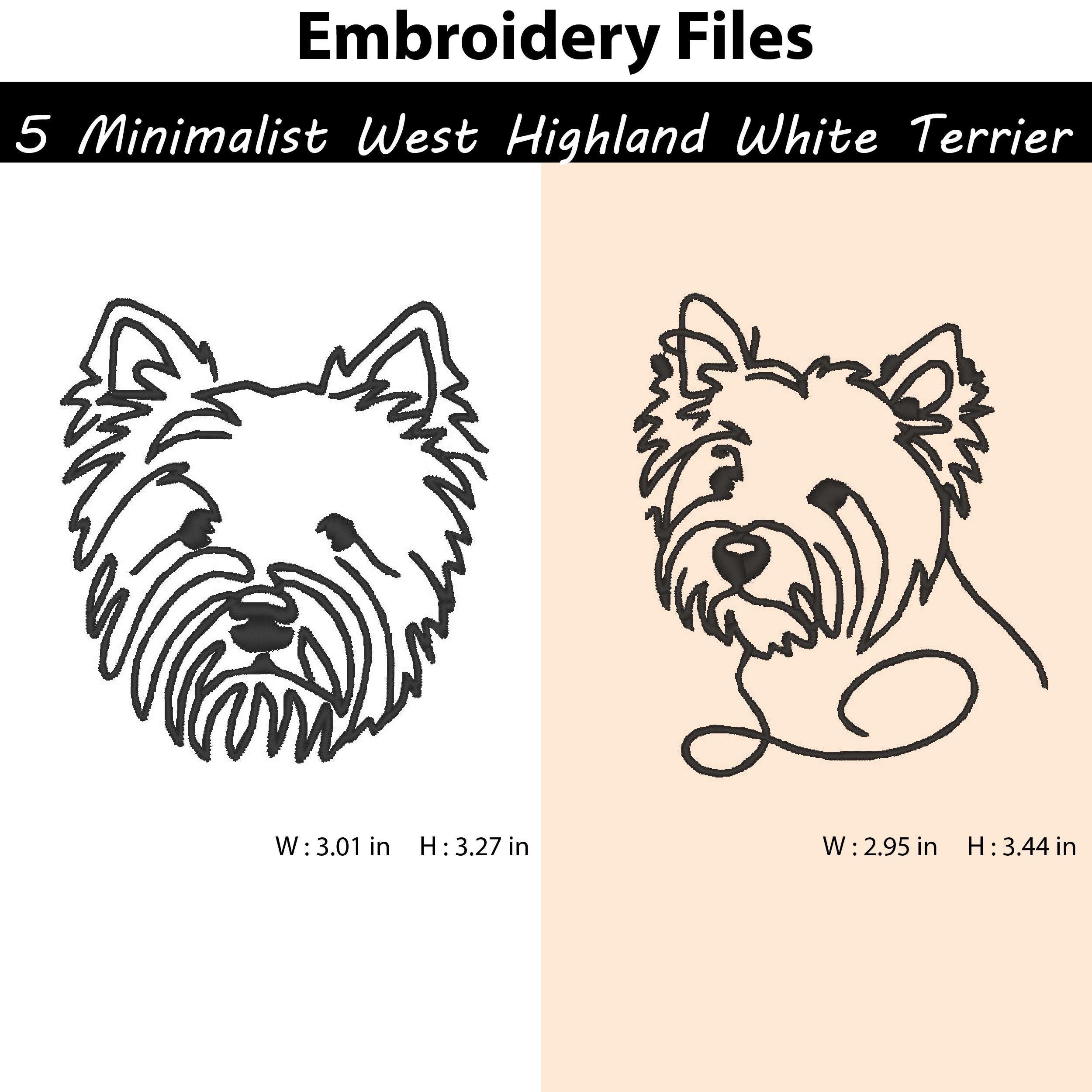 5 Embroidery Design Minimalist West Highland White Terrier Line Art,dog ...