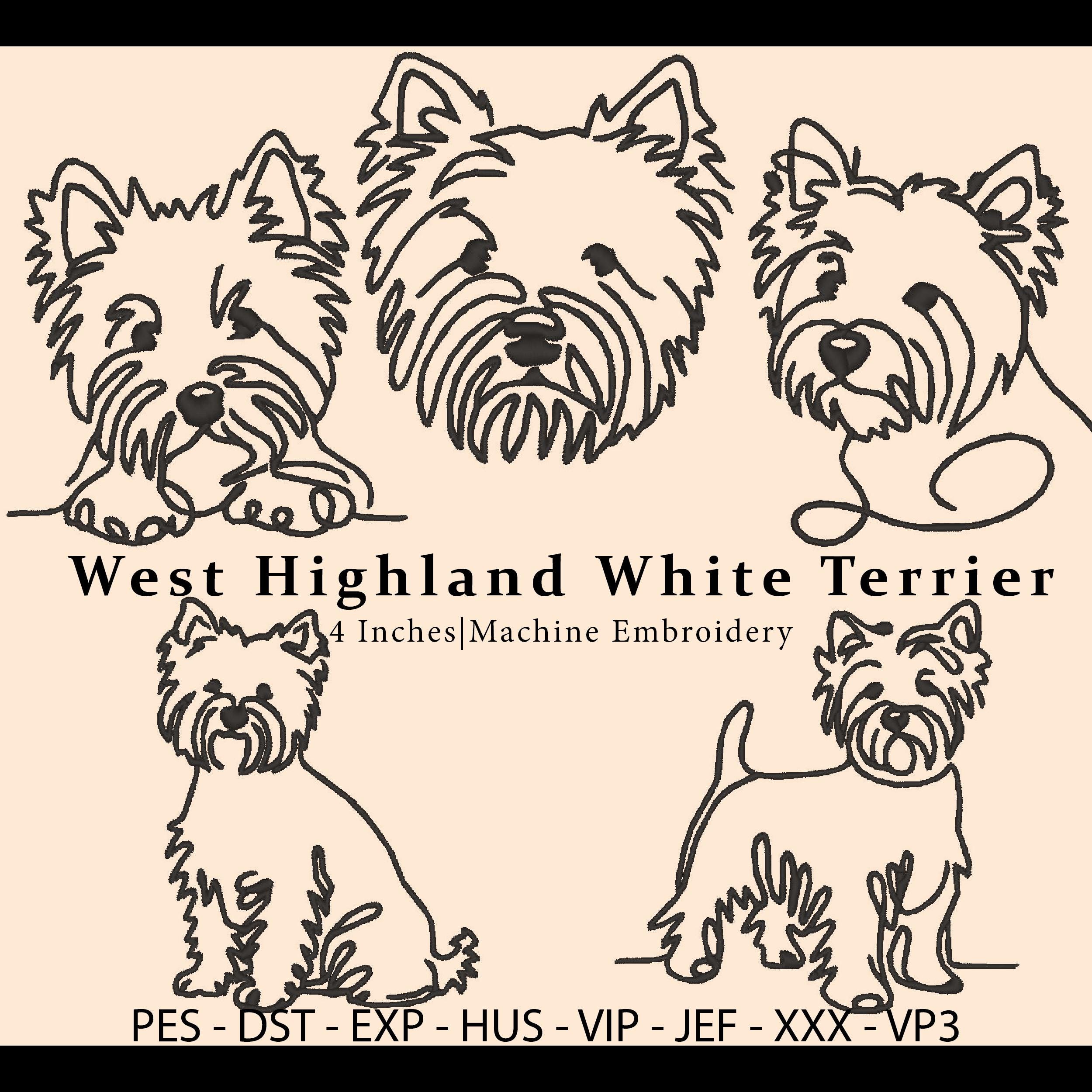 5 Embroidery Design Minimalist West Highland White Terrier Line Art,dog ...
