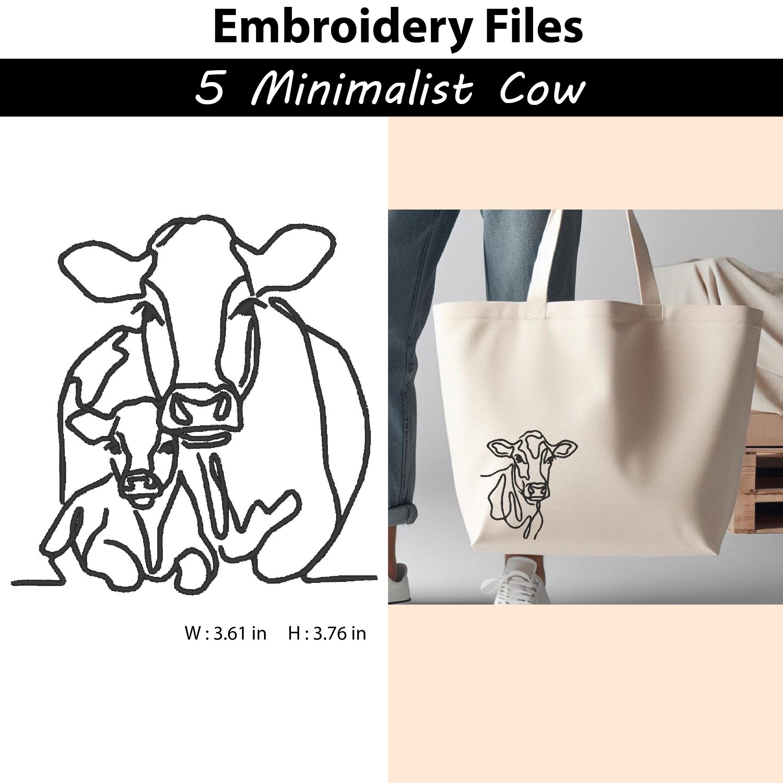 Small Cow Designs 5 Minimalist Cow Embroidery Bundle, Cow Line Art Design, Farm Animal ...