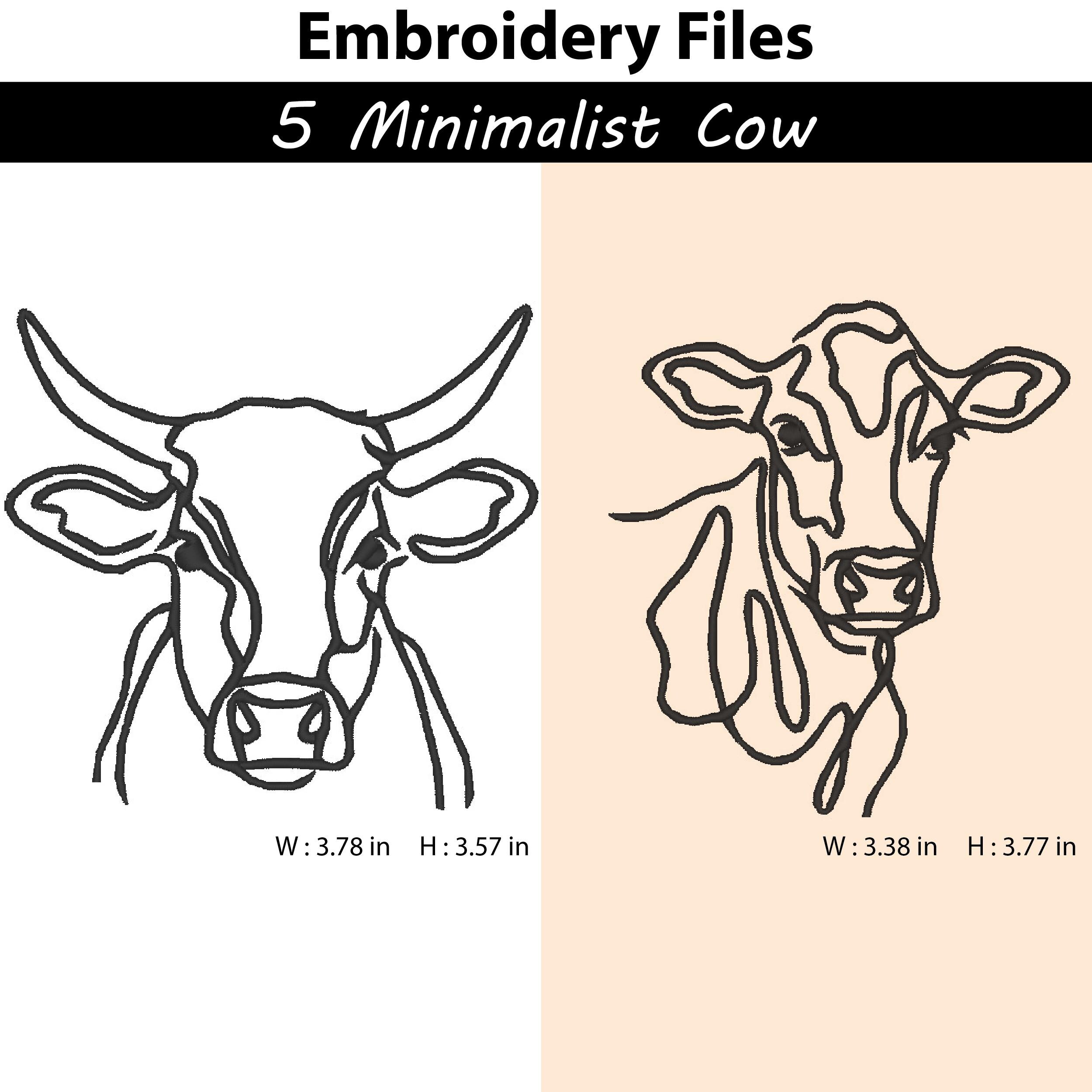 Small Cow Designs 5 Minimalist Cow Embroidery Bundle, Cow Line Art Design, Farm Animal ...