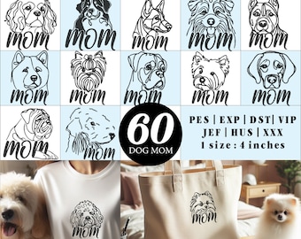 60 Dog Mom Digital Embroidery Machine Designs, Minimalist Dog Line Art,Dog Breed embroidery,pet portrait embroidery,pet lovers gift for mom