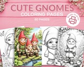 Gnome Coloring Pages, Printable Adult Coloring Sheets, Gnome Printables, Cute Gnome Coloring Book, Digital PDF Download