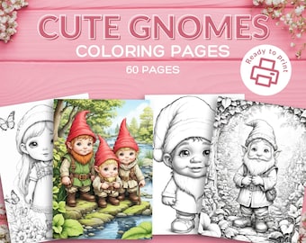 Gnome Coloring Pages, Printable Adult Coloring Sheets, Gnome Printables, Cute Gnome Coloring Book, Digital PDF Download
