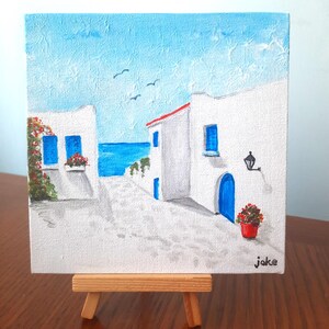 Mini lienzo Hermosa Grecia / Pintura acrílica original / Pintura acrílica de paisaje griego / Arte original hecho a mano