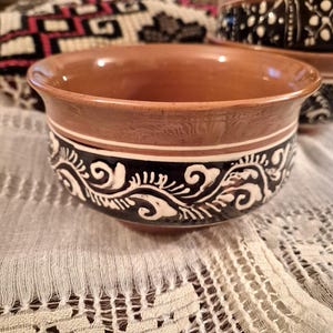 Traditional Romanian Brown Ceramic Bowl | Rustic Clay Bowl | Traditional Korond Handmade Brown Pottery | Ceramic Handmade Glazed Bowl