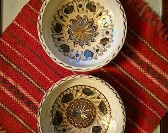Handmade Romanian Pottery Plates: Rustic Kitchen Decor, Set of 2