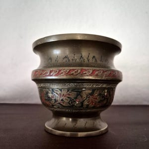 Decorative Brass Pot | Vintage Indian Brass Pot | Small Indian Brass Pot | Small Etched Brass Vase