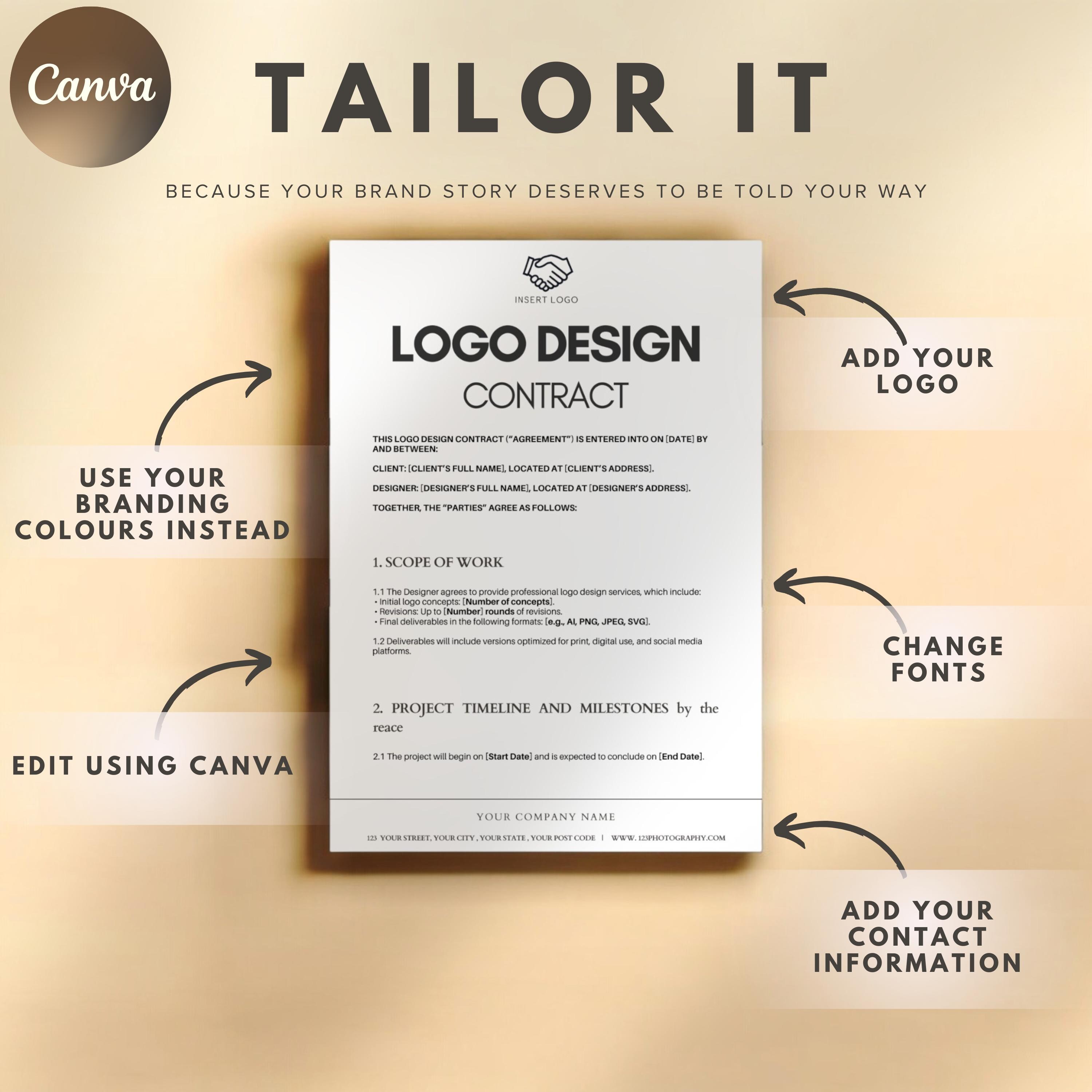 Logo Design Contract Template Editable Canva Agreement for Freelance