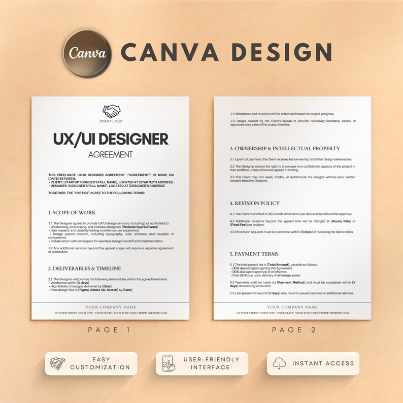 UX UI Design Contract Template: Editable Client Agreement (canva ...